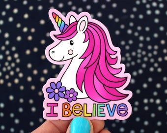 I BELIEVE in UNICORNS Vinyl Decal Sticker • Laptop Decal, Gift, Magical Fairy Tale, Car, Water Bottle Decal, Cute Laptop Sticker, Kids Tween