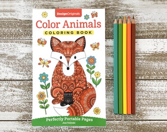 COLOR ANIMALS On-the-Go Coloring Journal • by Jess Volinski • Small Portable Coloring Book for Kids Children Tweens Adult • Cute Animals