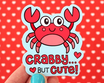 CRABBY BUT CUTE Vinyl Decal Sticker • Funny Pun, Laptop Decal, Gift, Beach Cute Crab, Punny, Water Bottle Sticker, Laptop Sticker, Kid Tween
