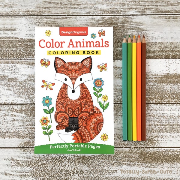 COLOR ANIMALS On-the-Go Coloring Journal • by Jess Volinski • Small Portable Coloring Book for Kids Children Tweens Adult • Cute Animals