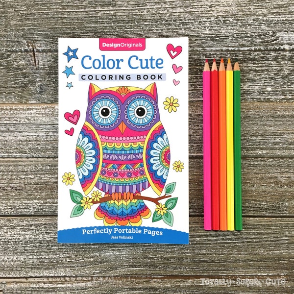 Color Cute On-the-Go Coloring Book • by Jess Volinski • Small Portable Book for Kids Children Tweens Adult, Cute Animals, Inspiring, Flowers