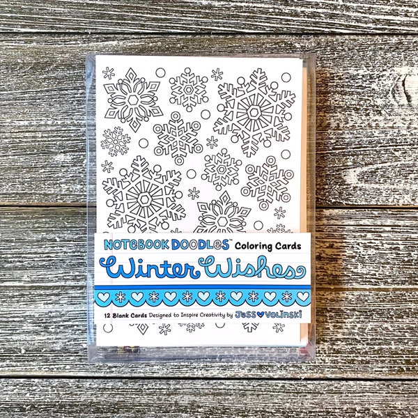 WINTER WÜNSCHT Schachtel mit 12 Urlaubs-Ausmalkarten 5" x 7" • Notizbuch Doodles ausmalbare Grußkarten, innen blanko, Erwachsene Kinder Tweens Schnee