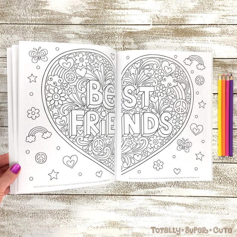 BEST FRIENDS Coloring Book Notebook Doodles by Jess Volinski Coloring for Kids Children Tweens Adult Positivity Friendship Girls Gift image 6