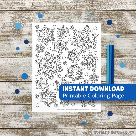 Snowflakes COLORING PAGE Adult Coloring Instant Download