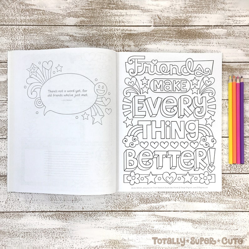 BEST FRIENDS Coloring Book Notebook Doodles by Jess Volinski Coloring for Kids Children Tweens Adult Positivity Friendship Girls Gift image 9