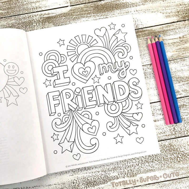 BEST FRIENDS Coloring Book Notebook Doodles by Jess Volinski Coloring for Kids Children Tweens Adult Positivity Friendship Girls Gift image 4