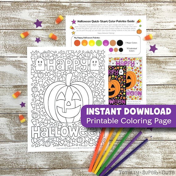 INSTANT DOWNLOAD Happy Halloween Adult Coloring Printable Page