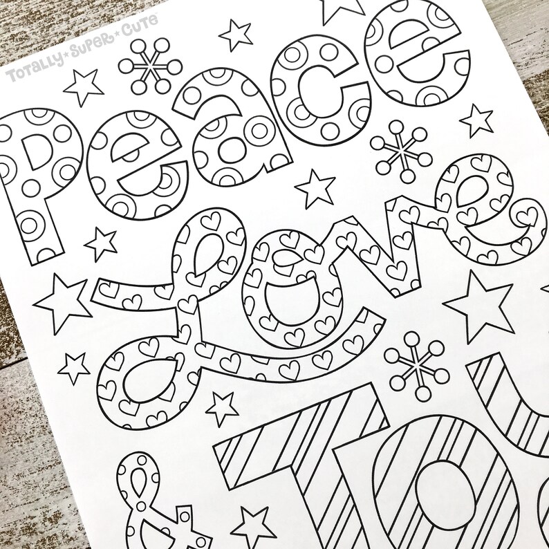 Peace Love Joy COLORING PAGE Merry Christmas Holiday Adult | Etsy