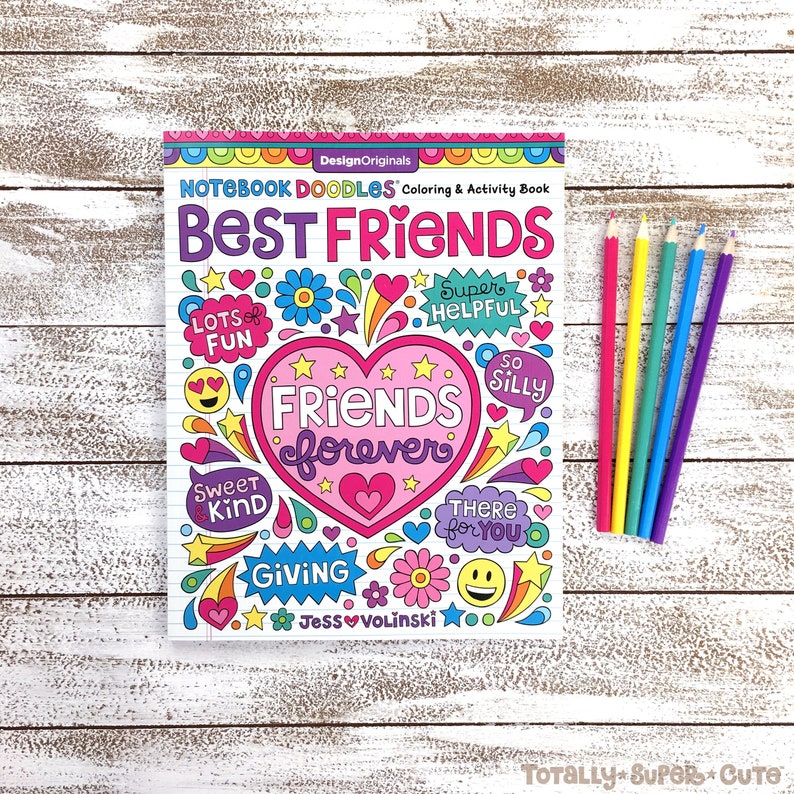 BEST FRIENDS Coloring Book Notebook Doodles by Jess Volinski Coloring for Kids Children Tweens Adult Positivity Friendship Girls Gift image 1