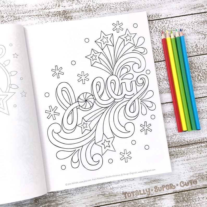 CHRISTMAS Coloring Book Notebook Doodles by Jess Volinski Coloring for Kids Children Tweens Adult Holiday Gift Stocking Stuffer image 4