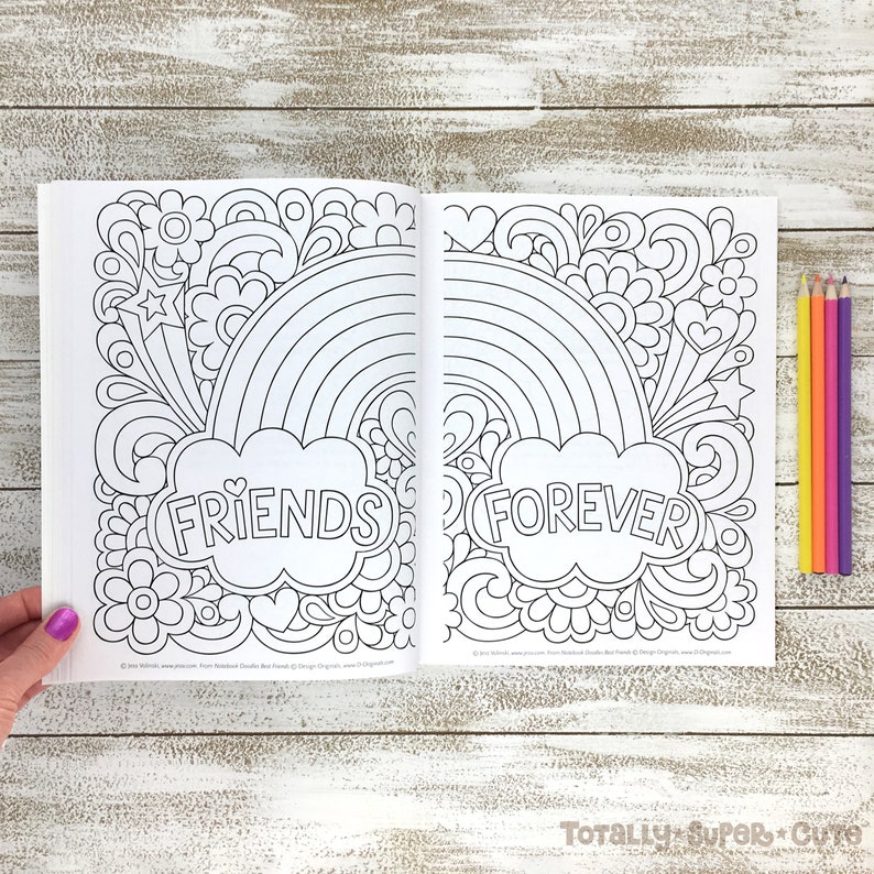 BEST FRIENDS Coloring Book Notebook Doodles by Jess Volinski Coloring for Kids Children Tweens Adult Positivity Friendship Girls Gift image 8