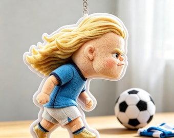 Cartoon sleutelhanger met Erling Haaland, zachte tashanger voor Manchester City-fans, grappig cadeau voor voetbalfans