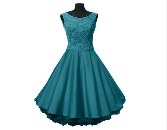 Kleid Knielang Im 50s Style Mit Spitze Petrol Etsy