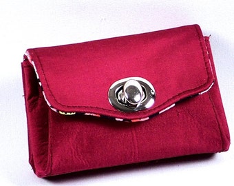 Red Silk Wallet Coin Purse Small Mini Clutch Handmade Gift Wallet on Sale Made in USA by WhiteCrossDesigns Ready to Ship