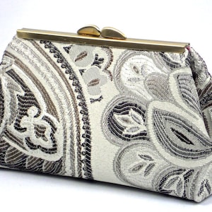 Silver Grey Clutch, Purse Organizer, Frame Clutch, Gift, Evening Bag, Handmade in USA by WhiteCrossDesigns, Ready to Ship