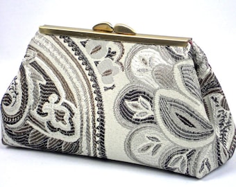 Silver Grey Clutch, Purse Organizer, Frame Clutch, Gift, Evening Bag, Handmade in USA by WhiteCrossDesigns, Ready to Ship