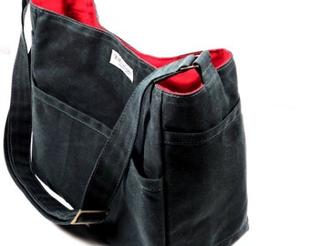 Waxed Canvas Crossbody Bag, Canvas Travel Bag, Vegan Leather, Alternative Messenger Tote Purse, SHILOH, Made to Order