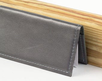 Leather Silver Grey Checkbook Cover, Handmade Unlined Check Book Cover, Unisex Gift by WhiteCrossDesigns  in USA
