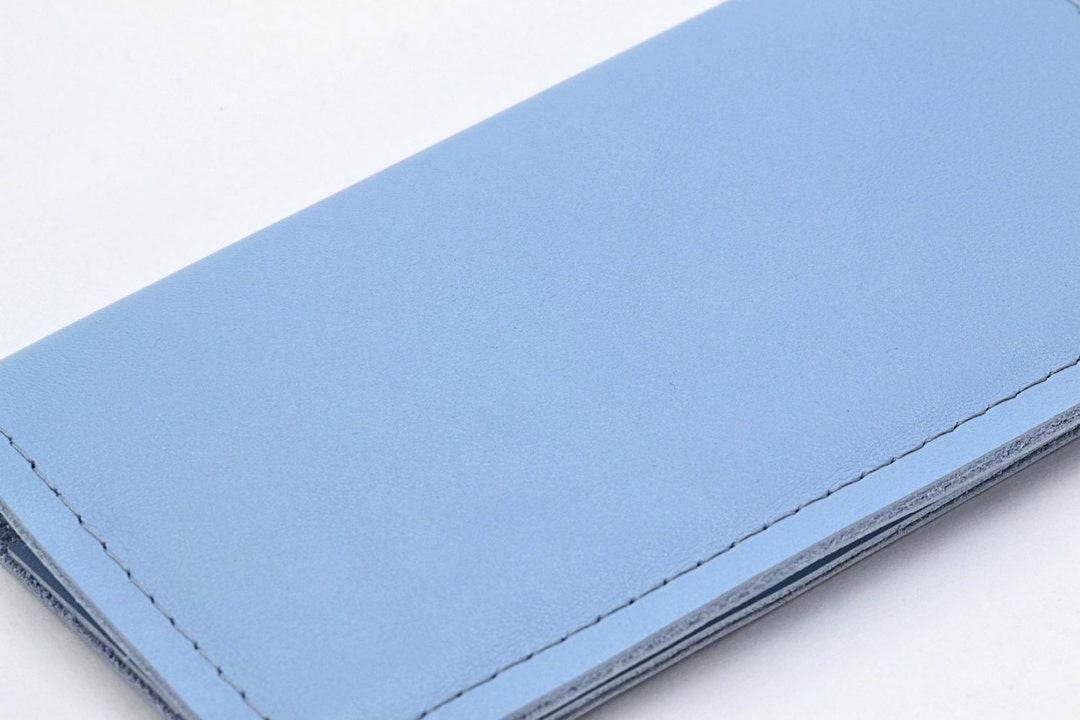 Sky Blue Leather Basic Checkbook Cover, Handmade Blue Check Book Cover ...