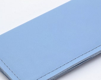 Sky Blue Leather Basic Checkbook Cover, Handmade Blue Check Book Cover, Unisex Gift by WhiteCrossDesigns in USA