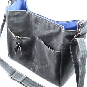 Grey Waxed Canvas Tote Purse,  Vegan Leather, Crossbody Unisex Bag, Margeaux, Made to Order in USA by WhiteCrossDesigns