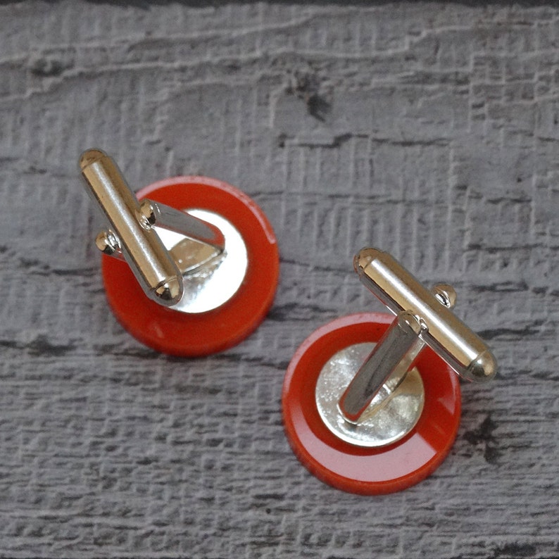 Silver Plated Valentines Cufflinks Orange Perspex Disc Cufflinks