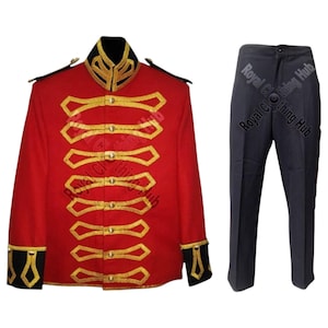 Ensemble tunique rouge de style grenadier guard britannique pour homme, fait main - Veste et pantalon pour fanfare militaire