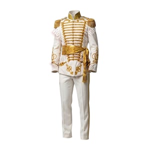 Tenue de cérémonie inspirée des grenadiers britanniques - Uniforme de hussard blanc de style authentique avec galons dorés