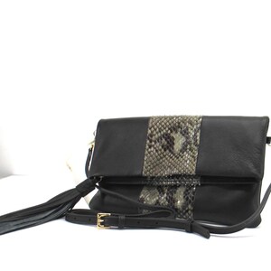 Genuine Python and Calfskin Leather Crossbody or Clutch 7x9" Slim with Tassel