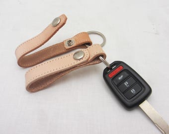 Key Ring on NATURAL VACHETTA Leather Strap with Snap Attachment