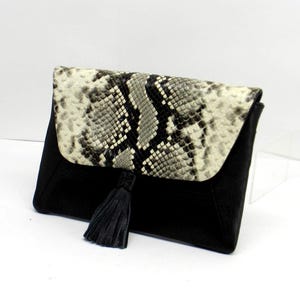 Genuine Python and Calfskin Leather Clutch 7x9" Slim with Tassel
