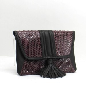 Genuine Python and Calfskin Leather Clutch 7x9" Slim with Tassel