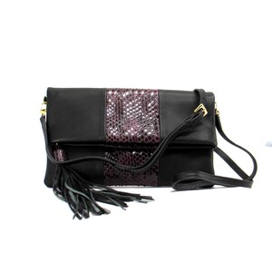 Genuine Python and Lamb Leather Crossbody or Clutch 7x9" Slim with Tassel