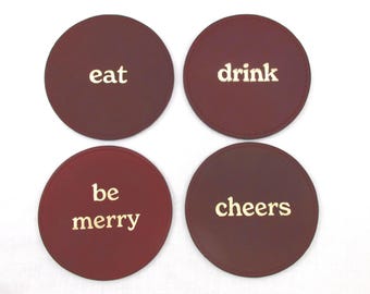 Leather Drink Coasters Set of Four 4" Round