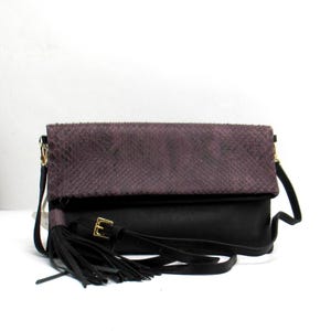 Genuine Python and Lamb Leather Crossbody or Clutch 7x9" Slim with Tassel