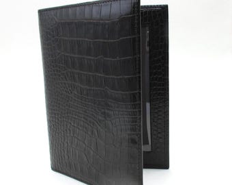 Bifold Picture Frame Leather Crocodile Embossed holds Two 4X6" Photos Black
