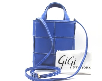 Hand Woven Italian Calfskin Leather Handmade Mini Shopper w Crossbody Strap Cobalt Blue