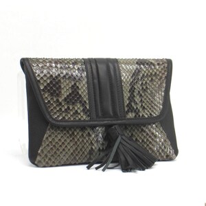 Genuine Python and Calfskin Leather Clutch 7x9" Slim with Tassel