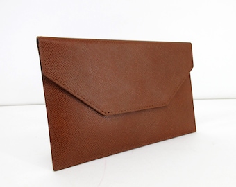 Leather Envelope 4"x7" Saffiano with Snap Tan