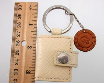 MINI Leather Photo Fame Booklet Album on Key Ring  Two Frames Ivory