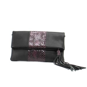 Genuine Python and Lamb Leather Crossbody or Clutch 7x9" Slim with Tassel