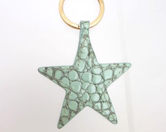 Crocodile Embossed Patent Leather Star Key Ring