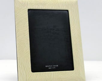 Picture Frame Leather holds 5x7" Photo Ivory Swirl Embossed