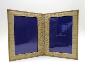 Bifold Picture Frame Leather Crocodile Embossed holds Two 4X6" Photos