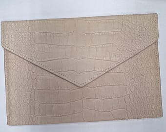 Nubuck Suede Leather Envelope 6x8" GiGi New York Crocdile Embossed Sand