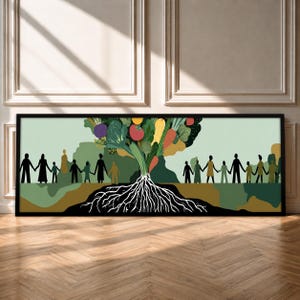 Tree of Roots and Unity Wall Art:  Wide Long Panoramic Artwork