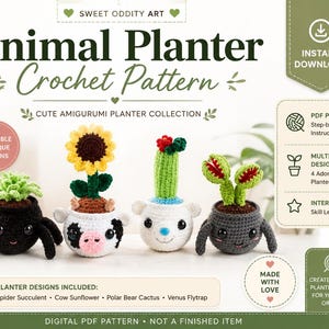 Amigurumi Animal Planter Crochet Pattern | Spider, Cow, Polar Bear, Venus Flytrap (PDF Download)