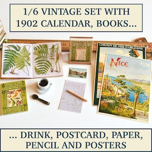 1/6 scale set for Dolls and Figures - Vintage Calendar - Book, Poster and Postcard - Diorama - Handmade