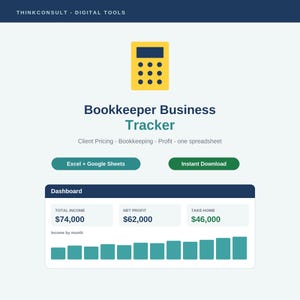 Bookkeeper Business Spreadsheet | Client Pricing, Bookkeeping and Profit Tracker | Excel & Google Sheets | Bookkeeping CODB Template