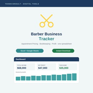 Barber Business Spreadsheet | Appointment Pricing Calculator, Bookkeeping and Profit Tracker | Excel & Google Sheets | Barber CODB